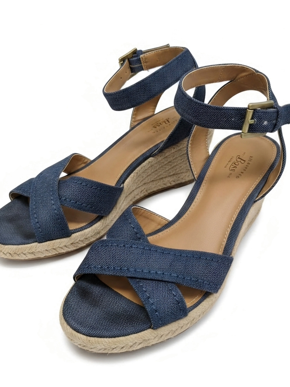 G.H. Bass & Co. Navy Espadrille Wedge Sandals with Ankle Strap